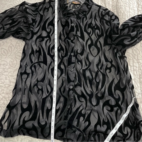 Vintage Harley-Davidson Black Burnout Velvet Sheer Button Front Blouse Size M - Picture 11 of 13